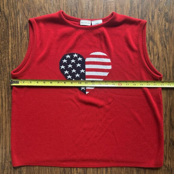 White Stag Sleeveless Sweater Womens Size XL Flag Heart Patriotic July 4th - Picture 6 of 8